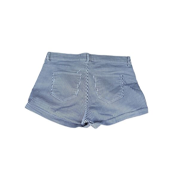 H&M Denim Shorts 10 Womens Mid Rise White Blue Striped Cuffed Casual - Picture 4 of 5